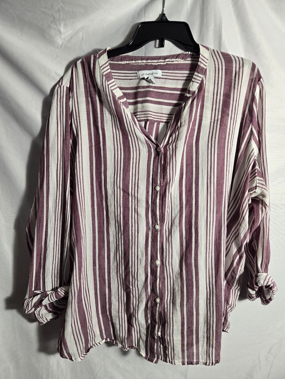 Liz Claiborne Wine and Cream Striped Button-Up Blouse